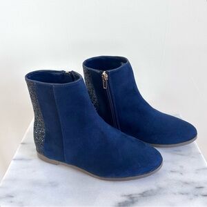 J Crew- Crewcuts Navy and Glitter Ankle Boots, Kids Size 2, Brand New